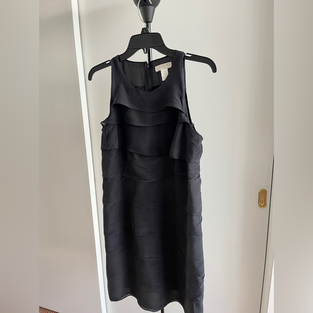 Kenar Women's Black 100% Silk Chiffon Cocktail Dress Sleeveless Zip Back Sz 8
